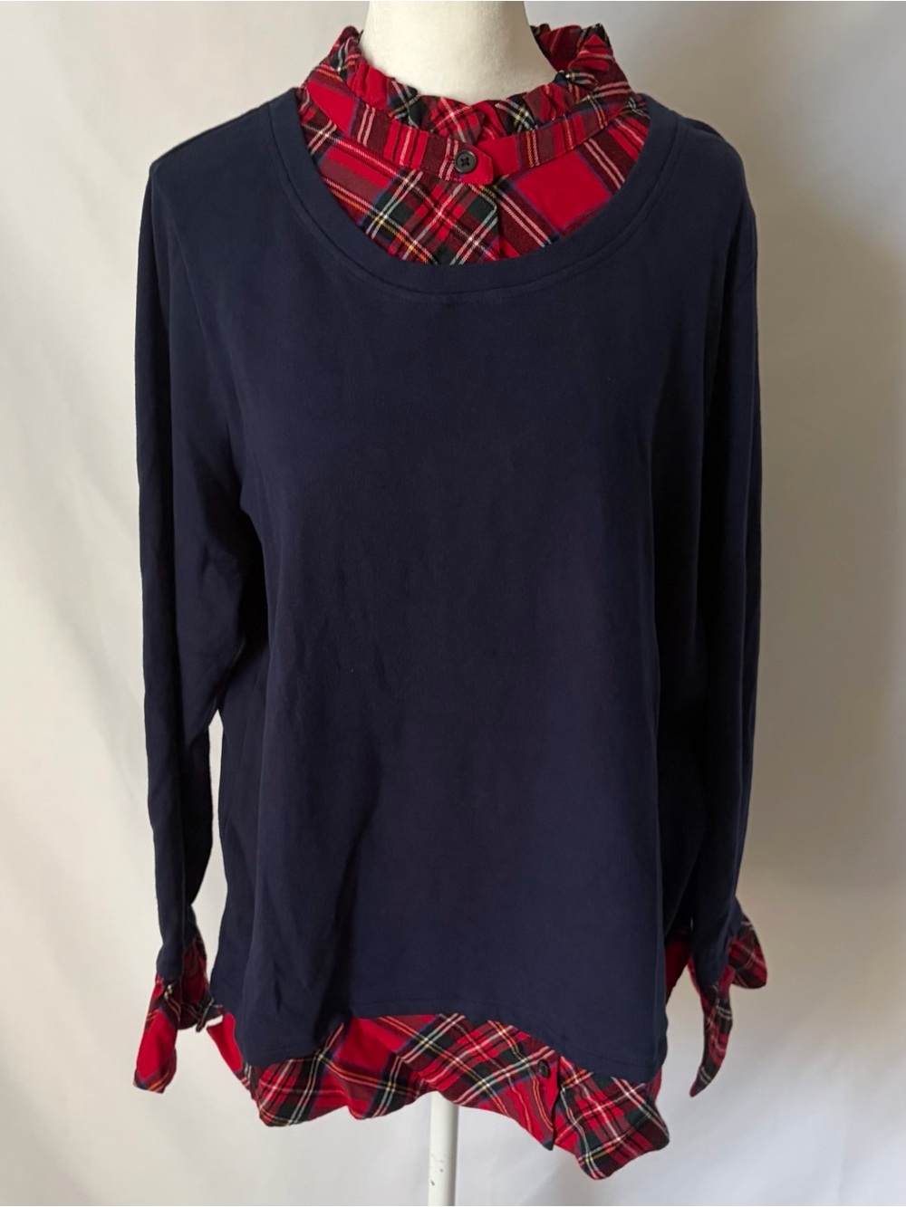 New JingleBelles by Kim Gravel Peek a Boo Ruffle Tartan Top Twilight size Large - Picture 2 of 10